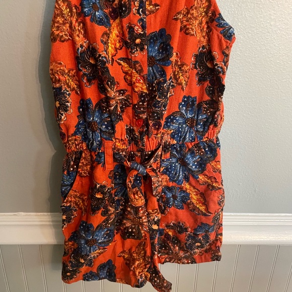 Old Navy Girls Size Small Orange Multi Color Floral Linen Blend Romper - Picture 5 of 9